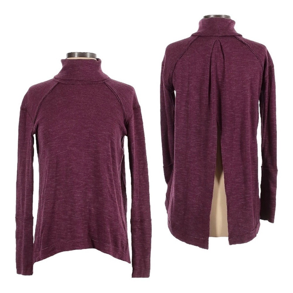 Free People Plum Purple Flyaway Split Back Flowy Turtleneck Sweater Size XS